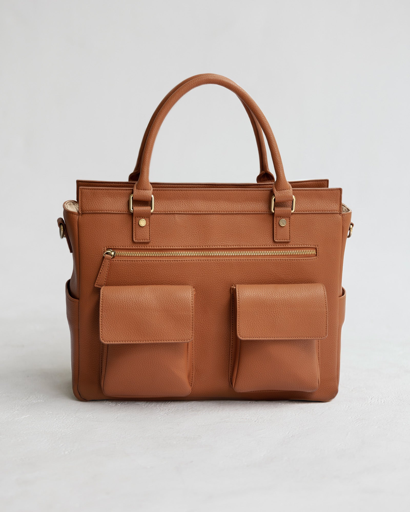 Avana Camera Handbag - front view in tan vegan leather
