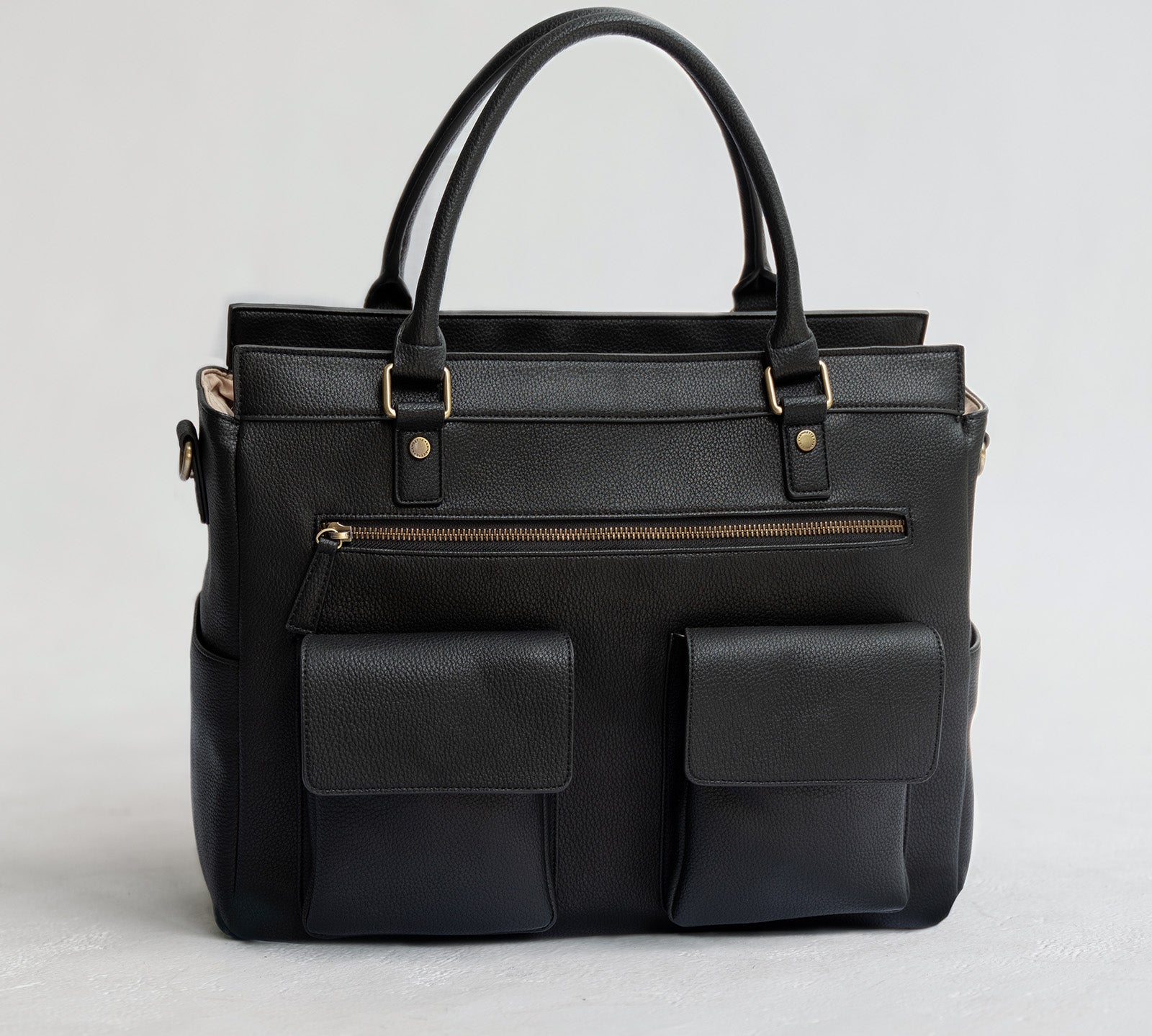 Avana Camera handbag - front view in black vegan leather