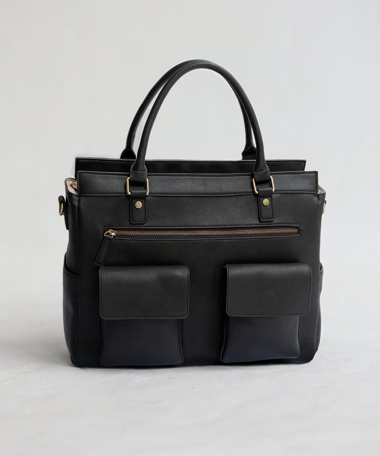 Avana Camera handbag - front view in black vegan leather