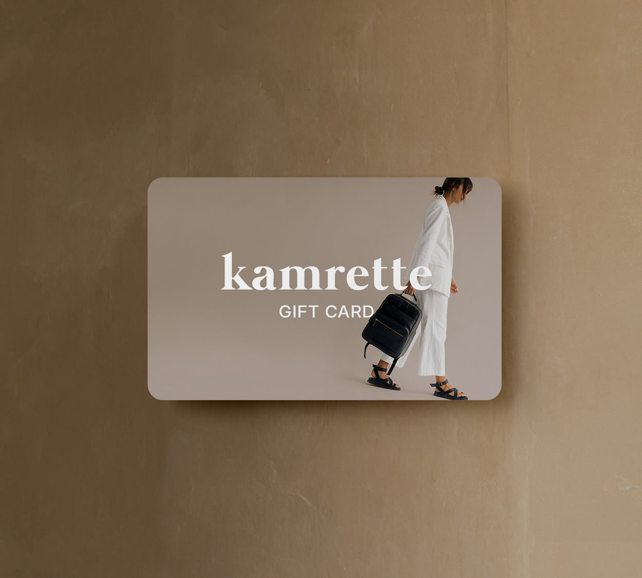 Gift card featuring photogapher with lyra camera backpack and professional camera