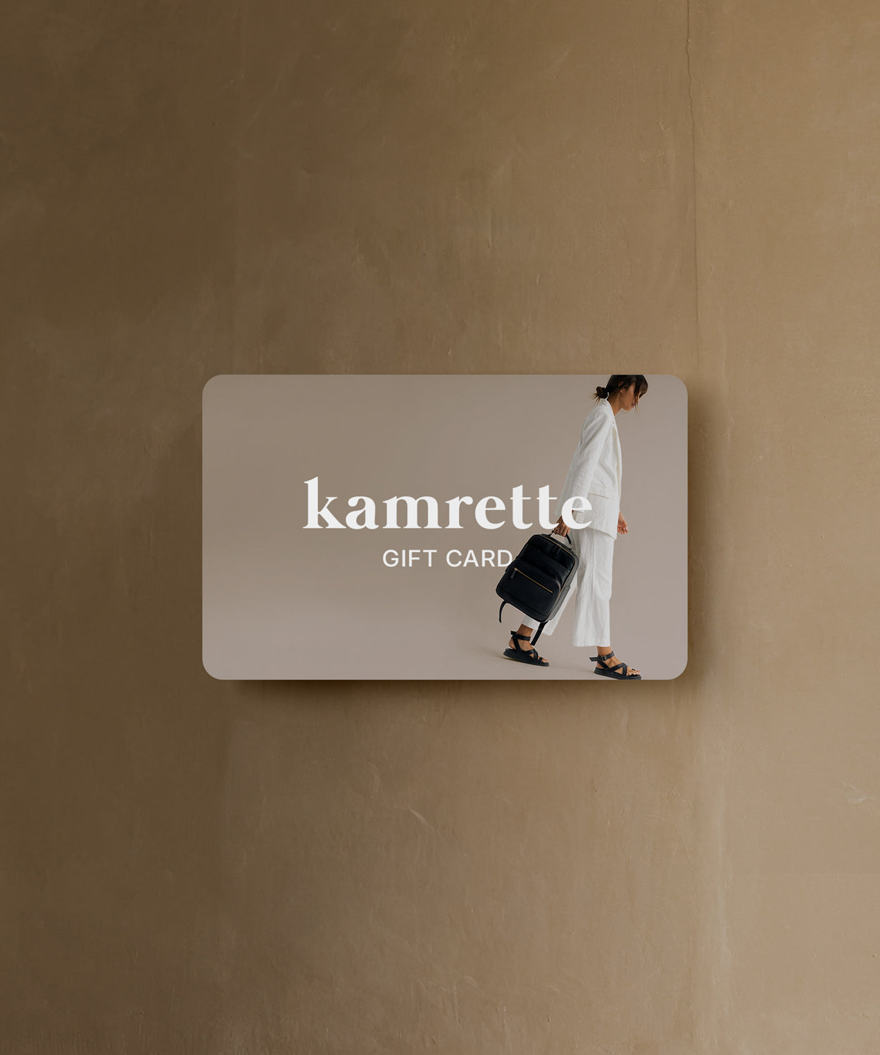 Gift card featuring photogapher with lyra camera backpack and professional camera