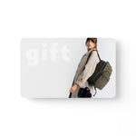 Gift card featuring photogapher with lyra camera backpack and professional camera