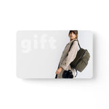 Gift card featuring photogapher with lyra camera backpack and professional camera
