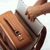 Interior laptop sleeve of Lyra backpack holding 16 inch laptop