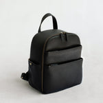 Mina camera backpack in black vegan leather - front view